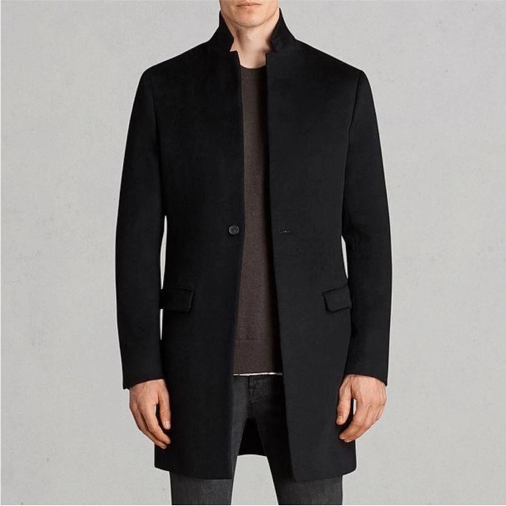 AllSaints Men’s Bodell Wool Coat (Black, 36)